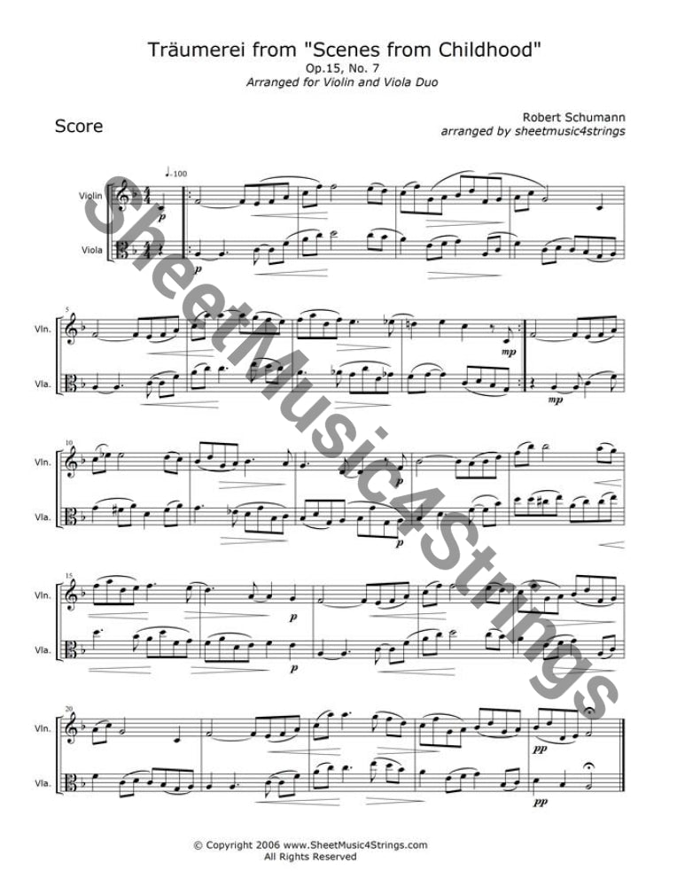 Schumann R. - Traumerei (Violin And Viola Duo) Duos