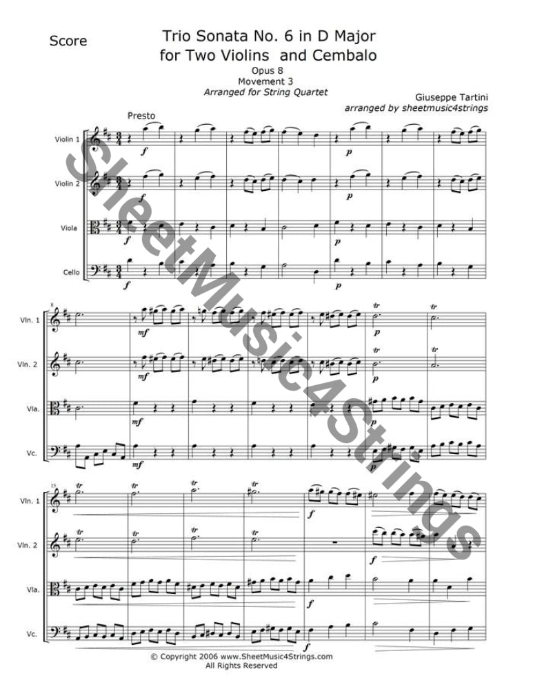 Tartini Trio Sonata No. 6 in D Major, Presto, string quartet