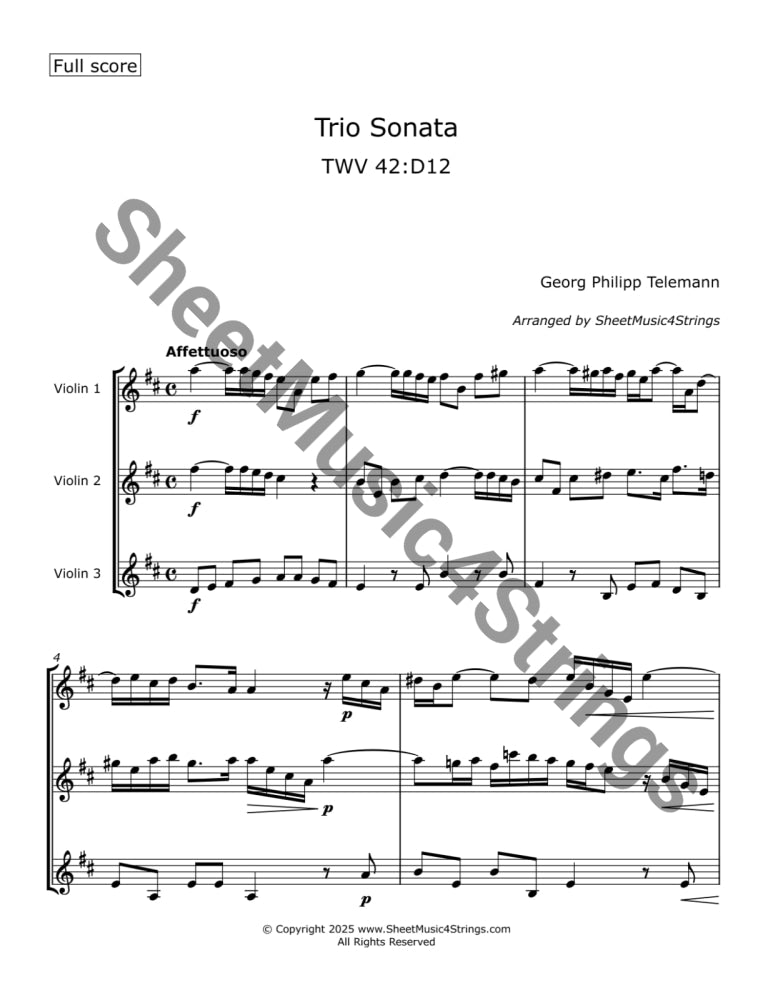 Telemann G.F. - Trio Sonata TWV 42:D12 (Three Violins) Trios