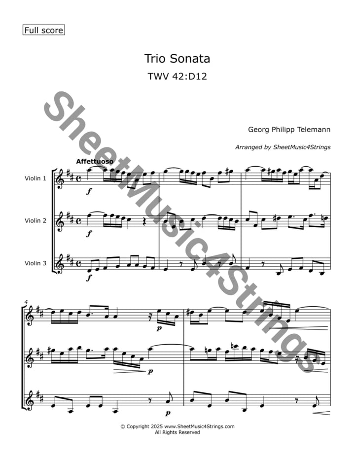 Telemann G.F. - Trio Sonata TWV 42:D12 (Three Violins) Trios