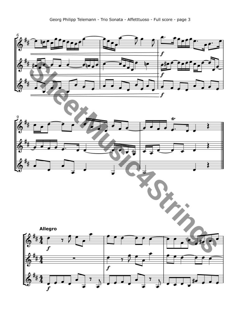 Telemann G.F. - Trio Sonata TWV 42:D12 (Three Violins) Trios