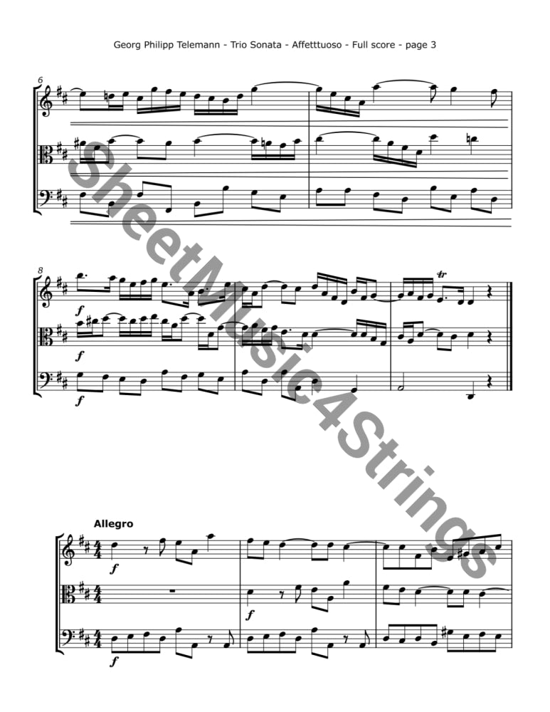 Telemann G. F. - Trio Sonata TWV 42:D12 (Violin Viola and Cello) Trios