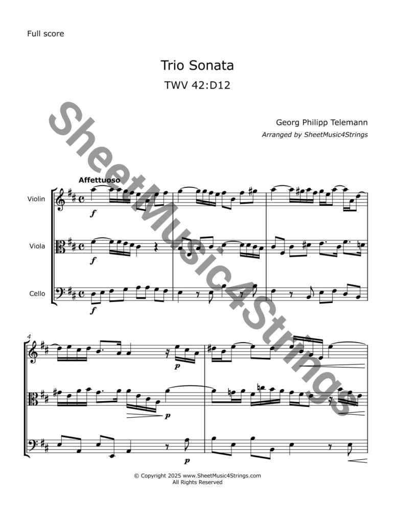 Telemann G. F. - Trio Sonata TWV 42:D12 (Violin Viola and Cello) Trios