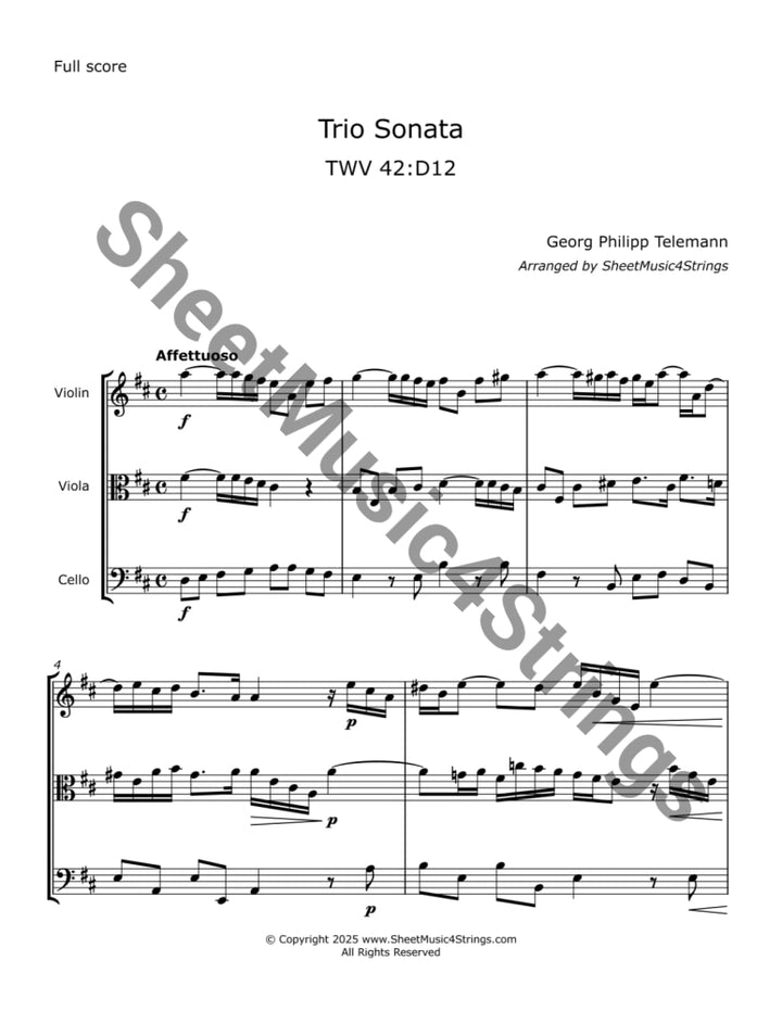 Telemann G. F. - Trio Sonata TWV 42:D12 (Violin Viola and Cello) Trios