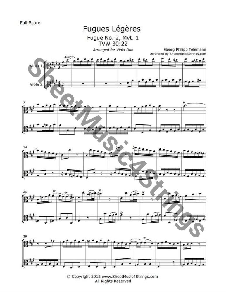 Telemann Fugue No. 2, Fugues Légères sheet music