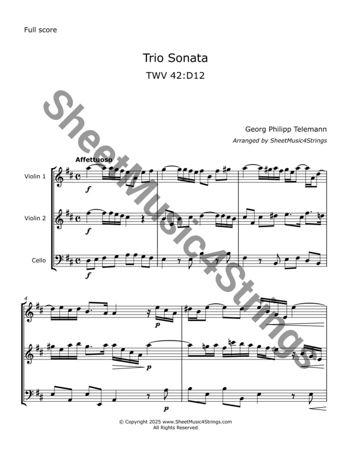 Telemann G. - Trio Sonata TWV 42:D12 (Two Violins and Cello) Trios