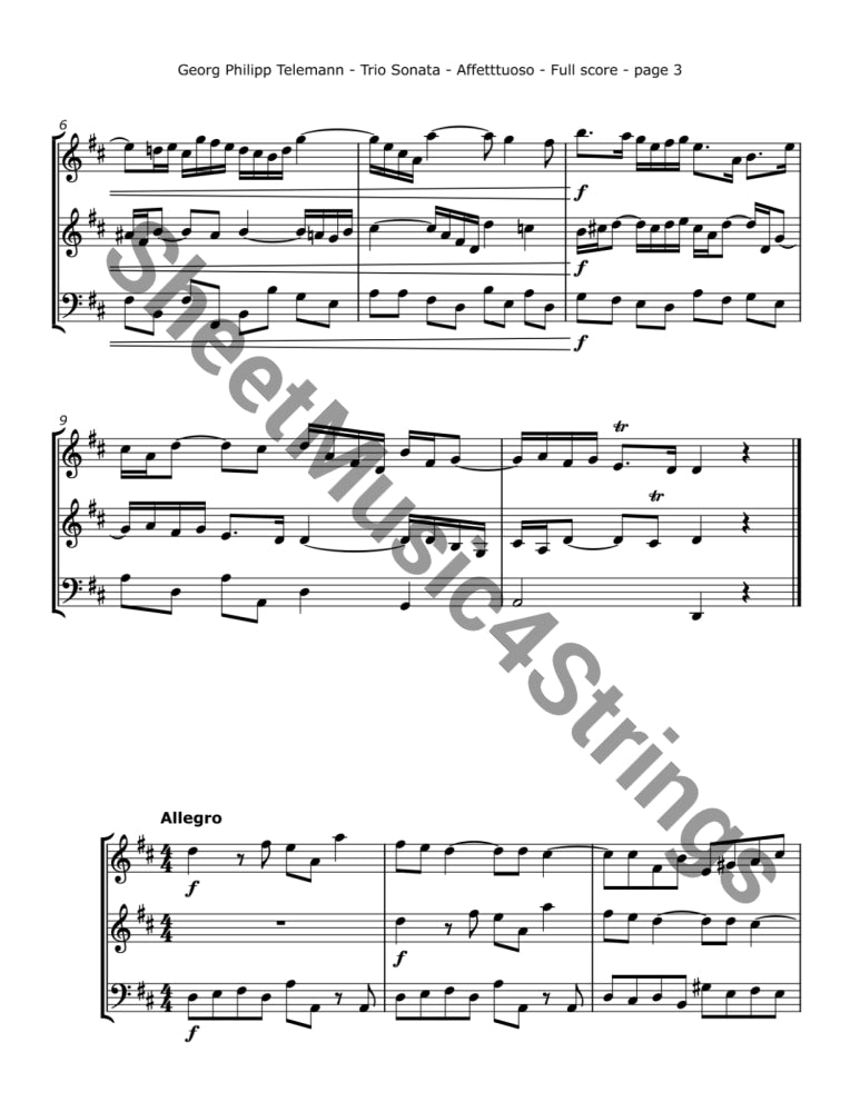 Telemann G. - Trio Sonata TWV 42:D12 (Two Violins and Cello) Trios