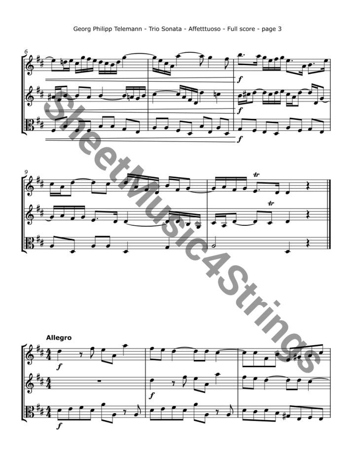 Telemann G. - Trio Sonata TWV 42:D12 (Two Violins and Viola) Trios