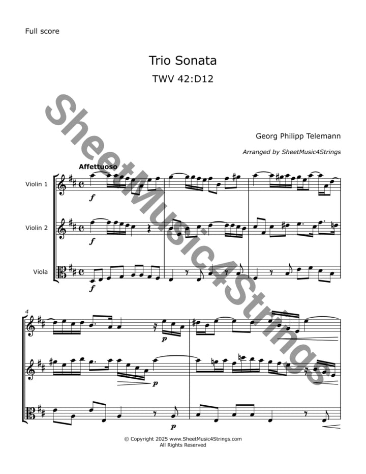 Telemann G. - Trio Sonata TWV 42:D12 (Two Violins and Viola) Trios