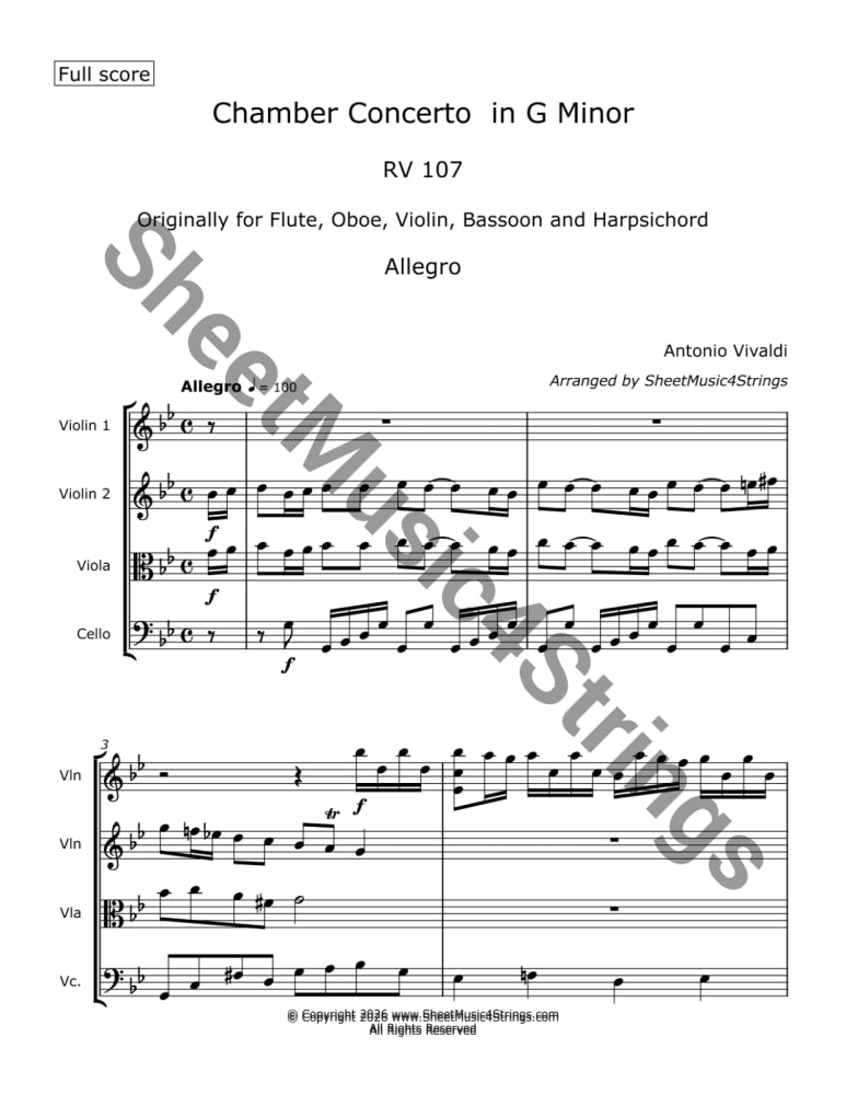 Vivaldi A. - Chamber Concerto RV 107 (String Quartet) Quartets