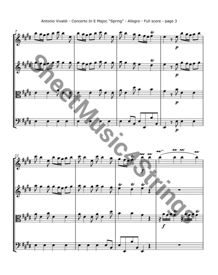 Vivaldi A. - Concerto in E Major ’Spring’ (String Quartet) Trios