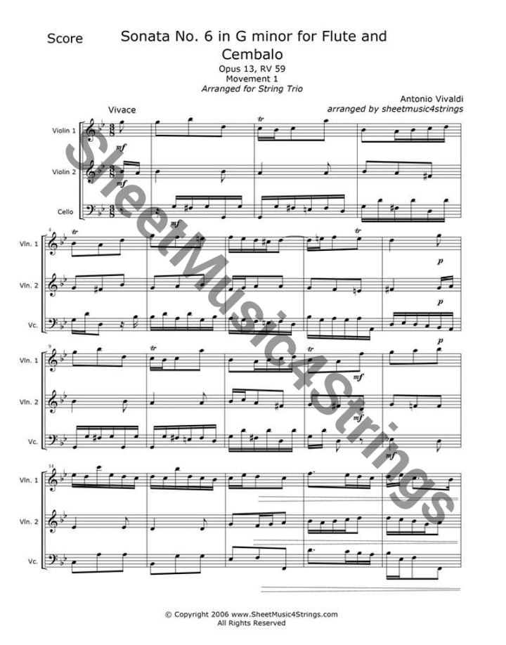 First movement of Vivaldi’s Sonata No. 6 in G minor (RV 59) sheet music