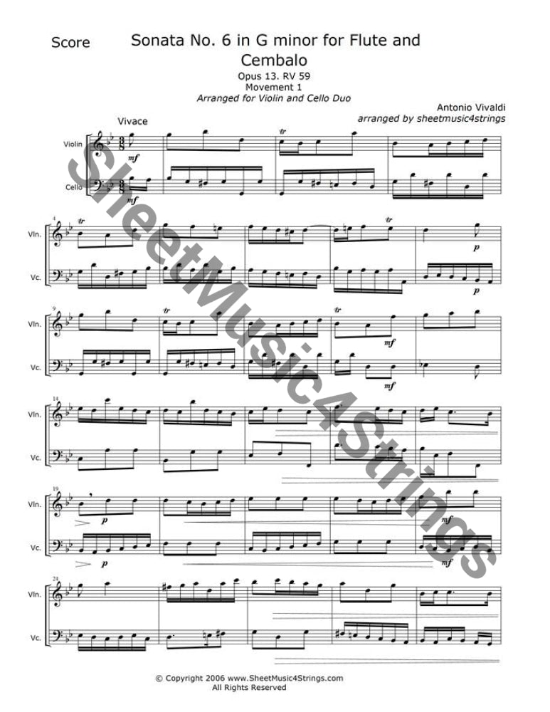 Vivaldi Sonata No. 6 in G Minor sheet music