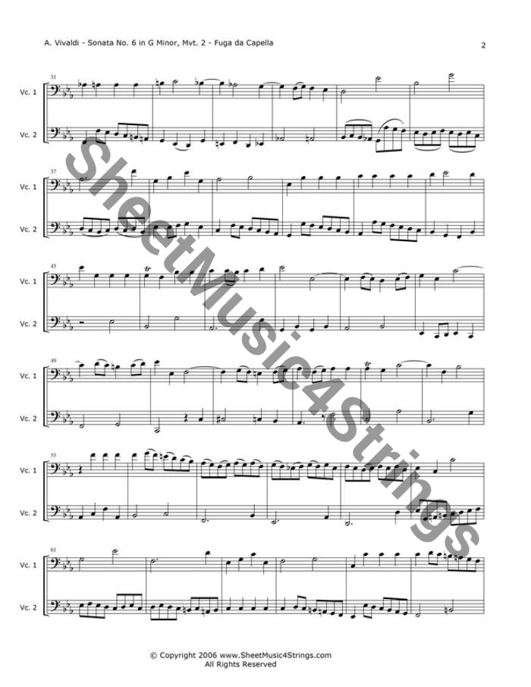 Vivaldi, A. - Sonata No. 6 in G Minor, Op. 13, RV 59, Mvt. 2 (Cello DuAntonio Vivaldi (1675-1741) was an Italian priest, violinist and composer, well-known in his day for the both his violin virtuosity and the many concertos, trio sonaVivaldi, A.