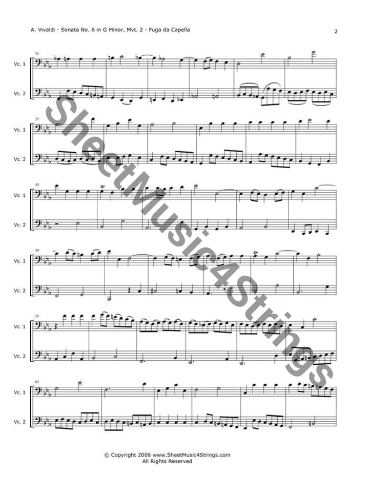 Vivaldi, A. - Sonata No. 6 in G Minor, Op. 13, RV 59, Mvt. 2 (Cello DuAntonio Vivaldi (1675-1741) was an Italian priest, violinist and composer, well-known in his day for the both his violin virtuosity and the many concertos, trio sonaVivaldi, A.