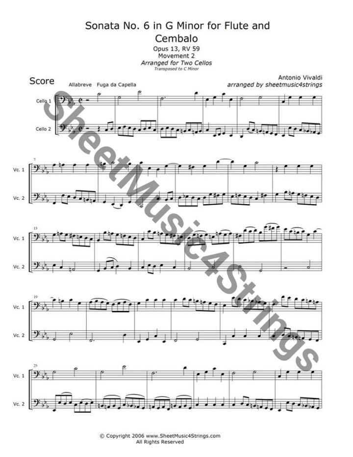 Vivaldi, A. - Sonata No. 6 in G Minor, Op. 13, RV 59, Mvt. 2 (Cello DuAntonio Vivaldi (1675-1741) was an Italian priest, violinist and composer, well-known in his day for the both his violin virtuosity and the many concertos, trio sonaVivaldi, A.