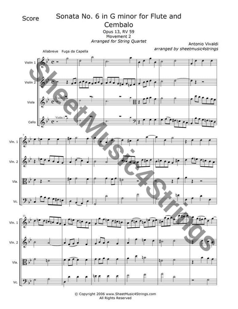 Second movement, “Fuga da Capella,” from Sonata No. 6 in G minor sheet music