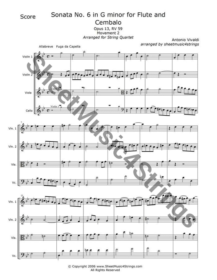 Second movement, “Fuga da Capella,” from Sonata No. 6 in G minor sheet music