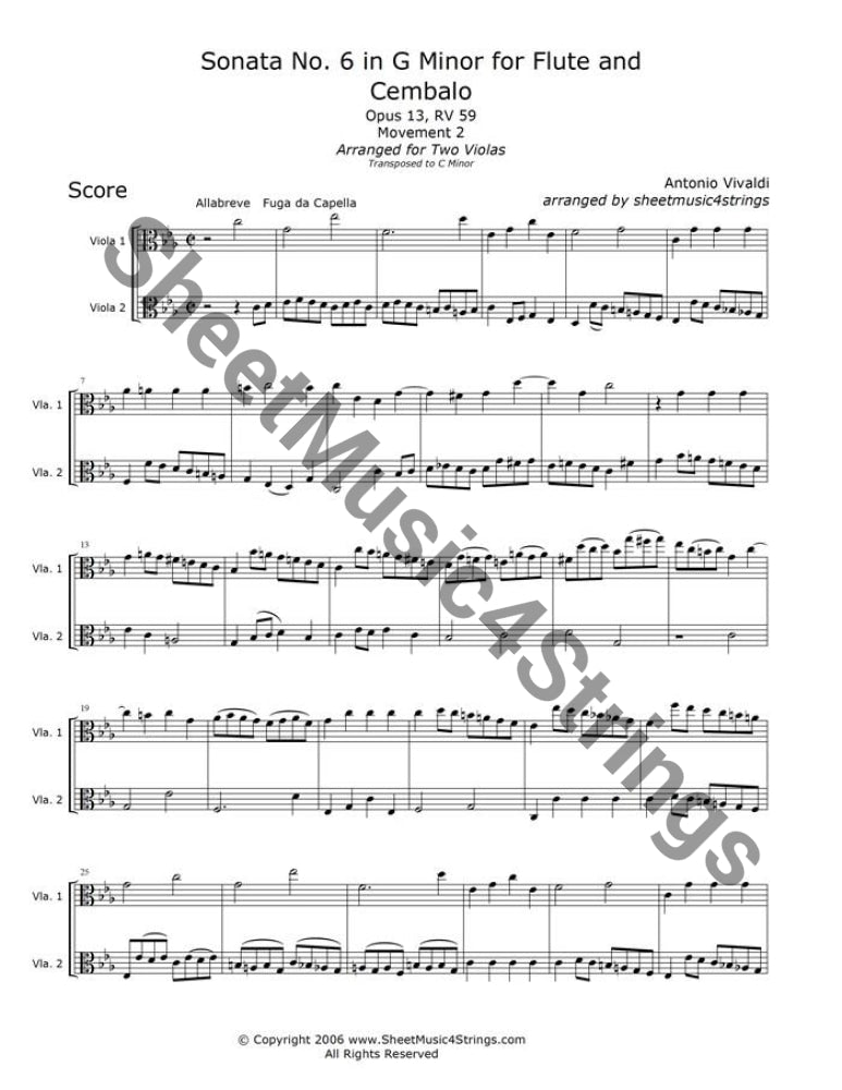 Vivaldi Sonata No. 6 in G Minor, Movement 2 sheet music