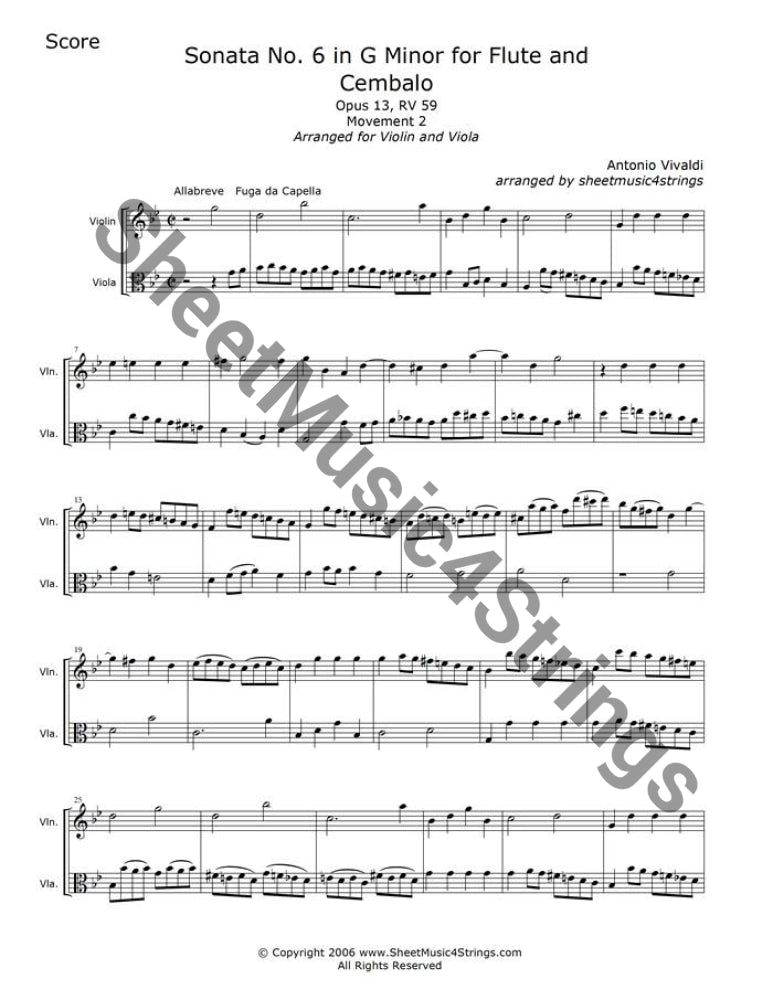 Vivaldi Sonata No. 6 in G Minor, RV 59, Movement 2 sheet music.