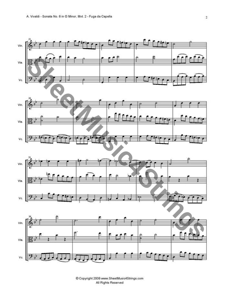 Vivaldi A. - Sonata No. 6 in G Minor Op. 13 RV 59 Mvt. 2 (Violin Viola and Cello Trio) - Trios