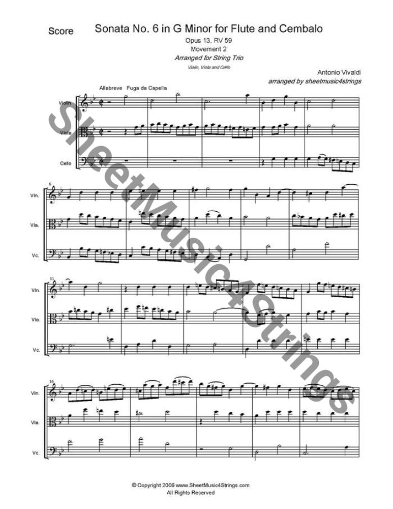 Second movement of Vivaldi’s Sonata No. 6 in G minor for string trio