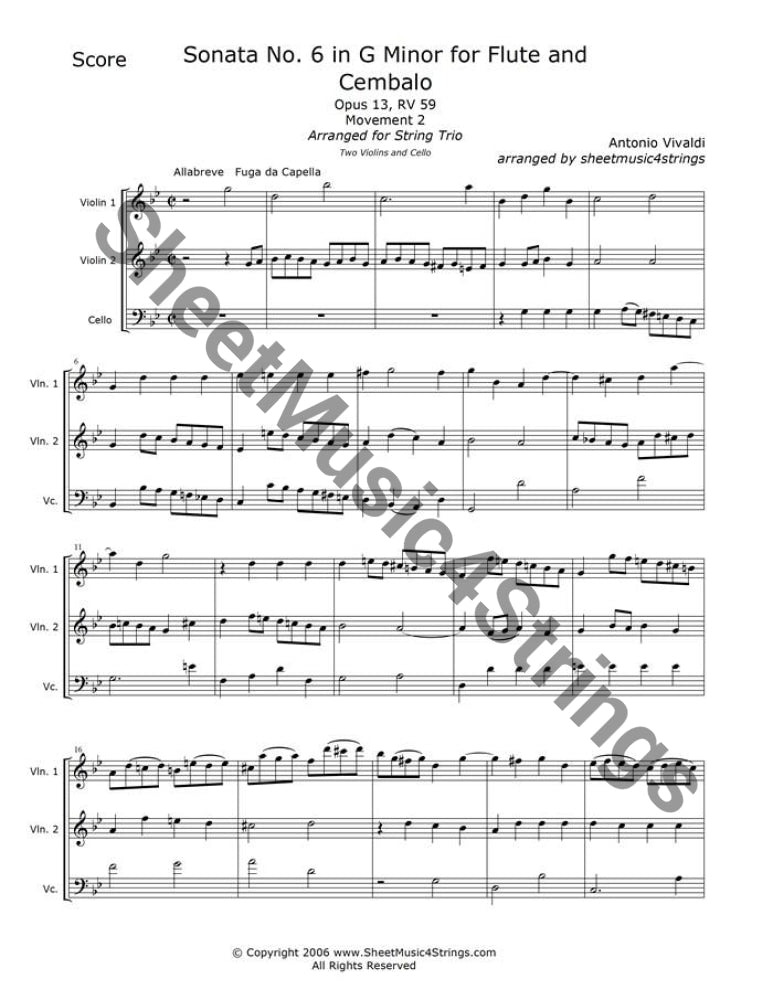 Sheet music for Vivaldi’s Sonata No. 6 in G minor, 2nd movement.