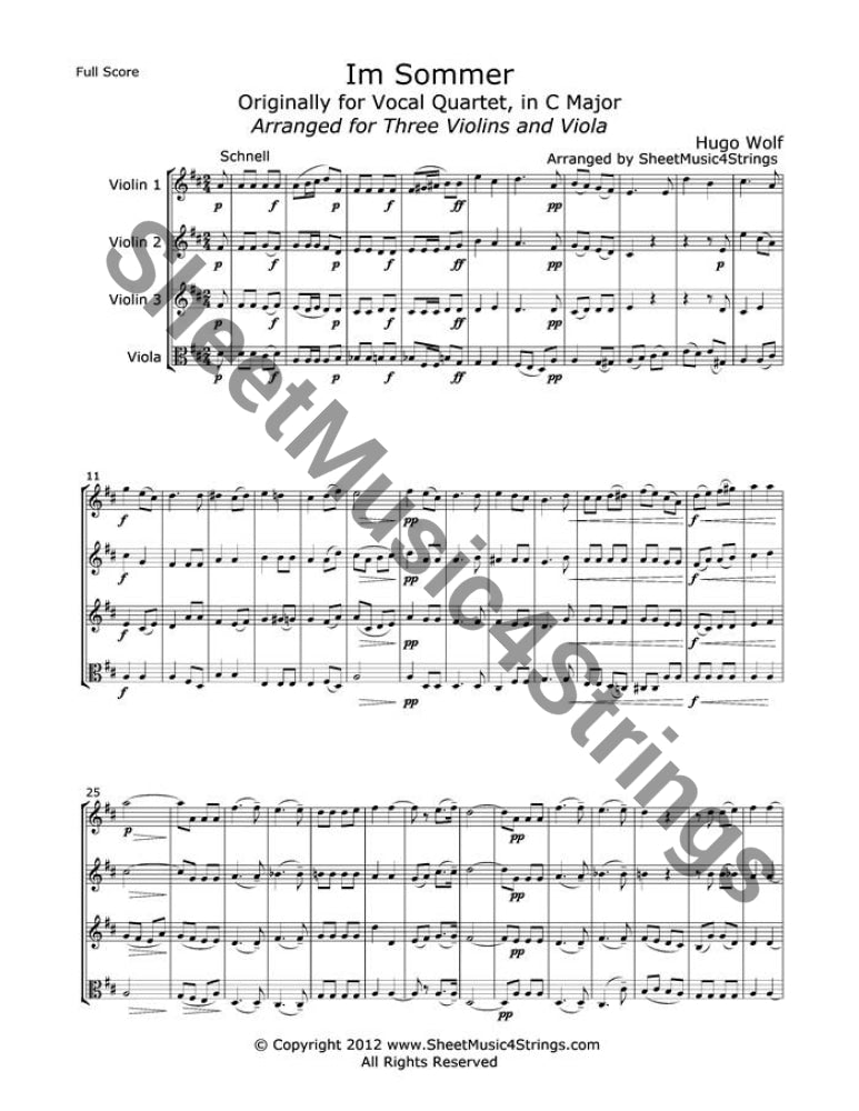 Wolf Hugo - Im Sommer (Three Violins And Viola) Quartets