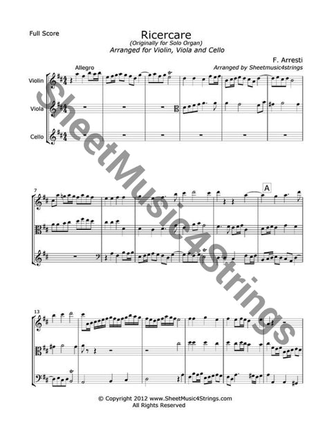 Arresti F. - Ricercare (Violin Viola And Cello Trio) Trios