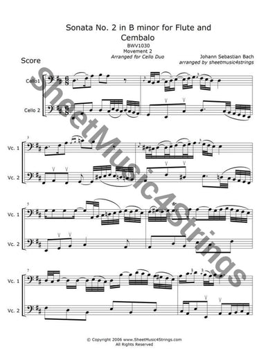 Bach J.s. - Sonata No. 2 In B Minor Bwv 1030 Mvt. (Cello Duo) Duos