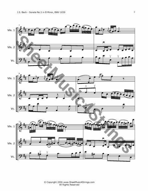Bach J.s. - Sonata No. 2 In B Minor Bwv 1030 Mvt. (Two Violins And Cello Trio) Duos