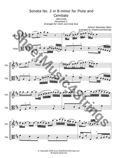 Bach J.s. - Sonata No. 2 In B Minor Bwv 1030 Mvt. (Violin And Viola Duo) Duos