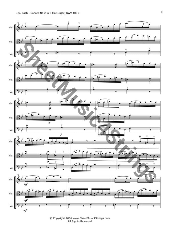 Bach J.s. - Sonata No. 2 In E Flat Major Bwv 1031 Siciliano (Violin Viola And Cello Trio) Trios