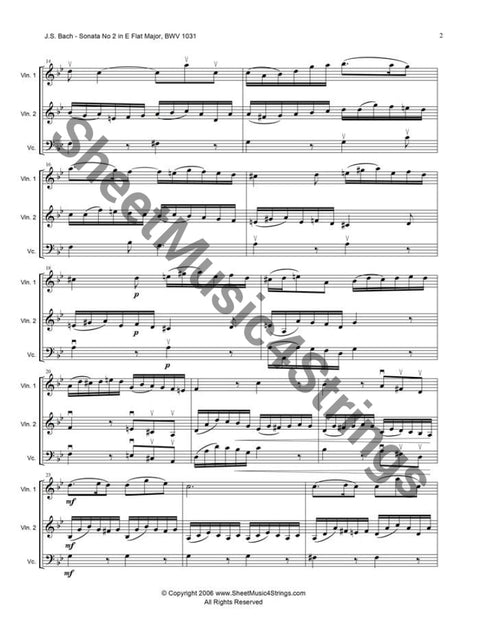 Bach J.s. - Sonata No. 2 In E Flat Major Bwv 1031 Siciliano (2 Violins And Cello Trio) Trios