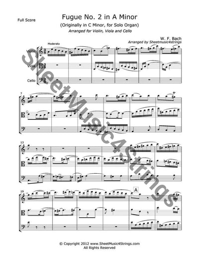Bach W.f. - Fugue No. 2 In A Minor (Violin Viola And Cello Trio) Trios