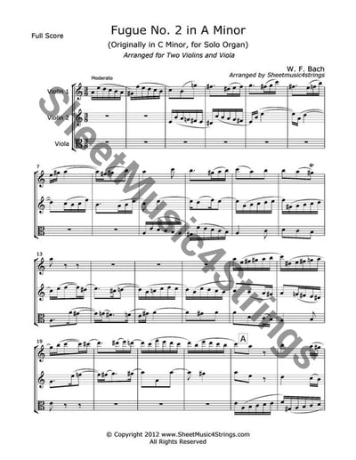 Bach W.f. - Fugue No. 2 In A Minor (2 Violins And Viola) Trios