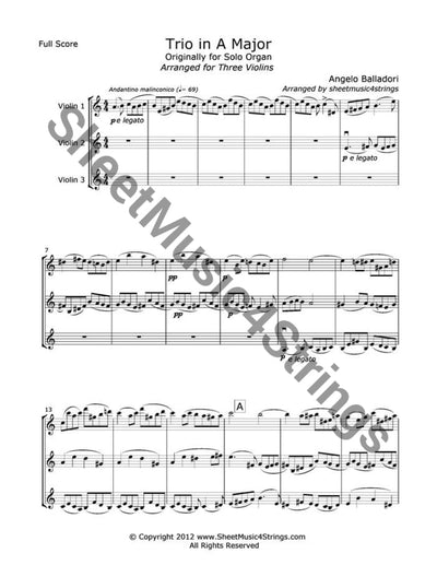 Balladori A. - Trio In A Major (Three Violins) Trios
