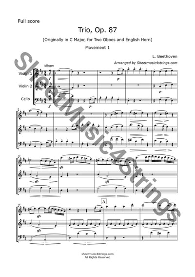 Beethoven L. - Trio In C Op. 87 (2 Violins And Cello) Trios