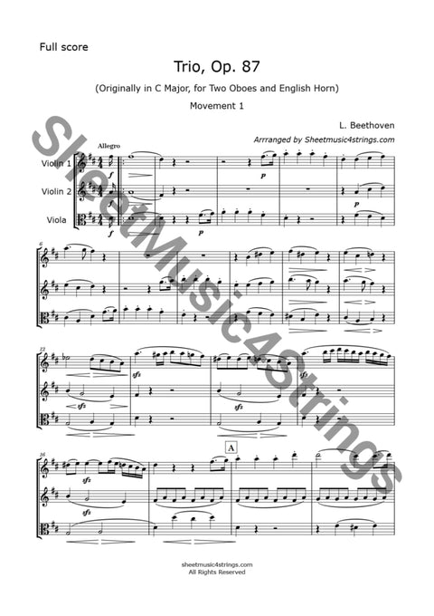 Beethoven L. - Trio In C Op. 87 (2 Violins Viola) Trios