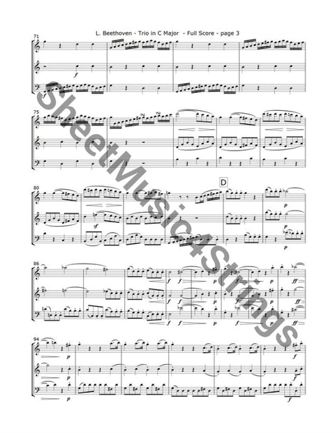 Beethoven, L. - Trio in C, Op. 87, Mvt. 1 (2 Violins, Cello) freeshipping - SheetMusic4Strings