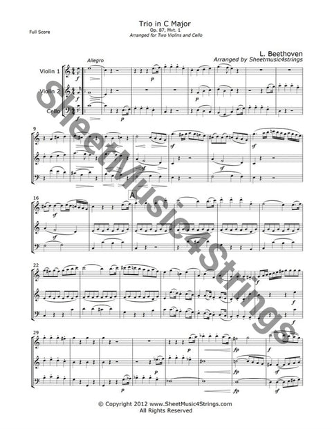 Beethoven, L. - Trio in C, Op. 87, Mvt. 1 (2 Violins, Cello) freeshipping - SheetMusic4Strings