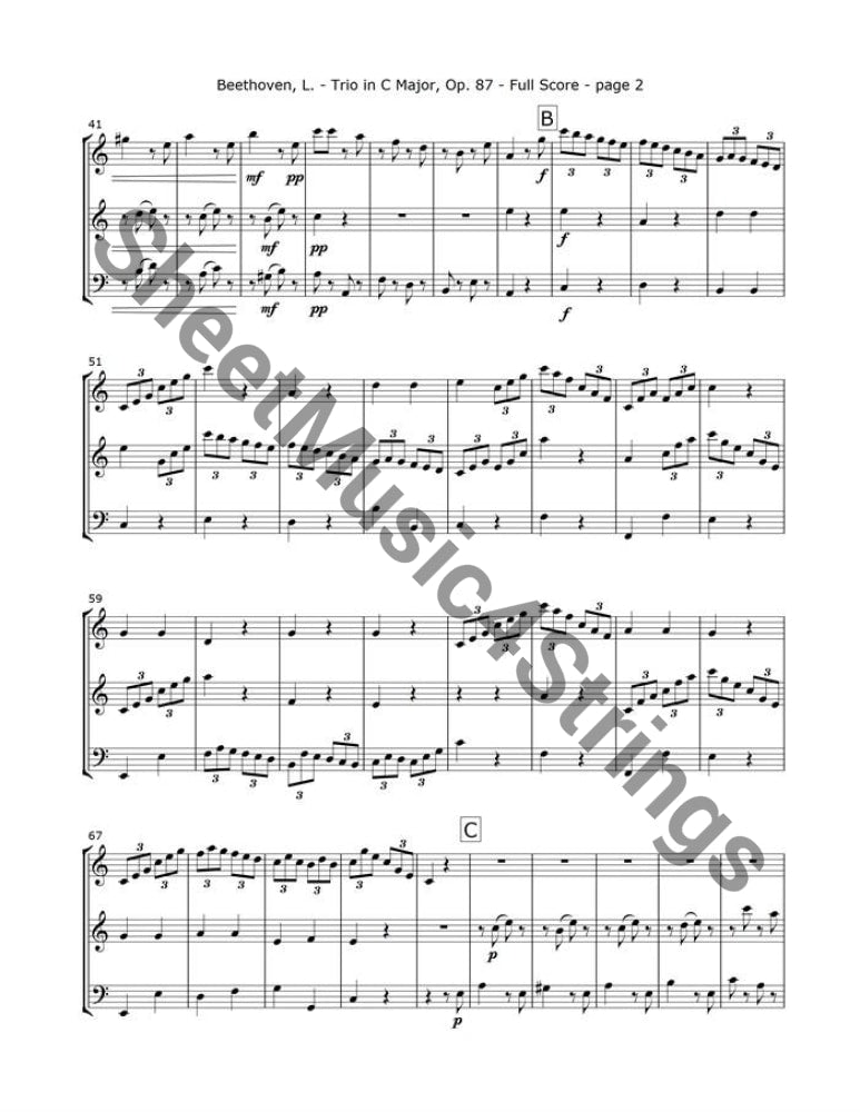 Beethoven L. - Trio In C Op. 87 Mvt. 4 (2 Violins Cello) Trios
