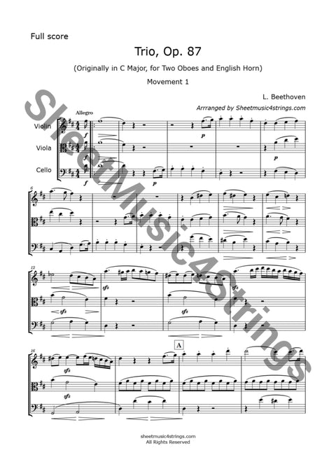 Beethoven L. - Trio In C Op. 87 ( Violin Viola And Cello) Trios