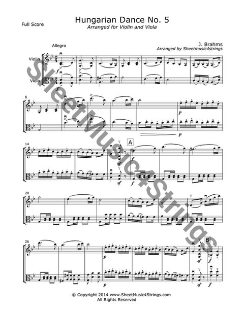 Brahms J. - Hungarian Dance No. 5 (Violin And Viola Duo) Duos