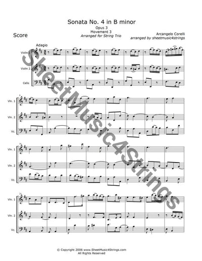 Corelli A. - Sonata No. 4 In B Minor Op.3 Mvt. 3 (2 Violins And Cello Trio) Trios