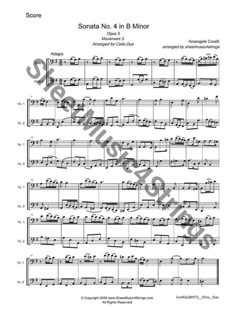Corelli A. - Sonata No. 4 In B Minor Op. 3 Mvt. (Cello Duo) Duos