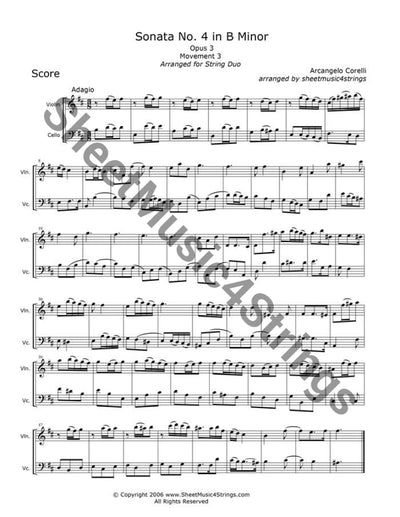 Corelli A. - Sonata No. 4 In B Minor Op.3 Mvt. 3 (Violin And Cello Duo) Duos