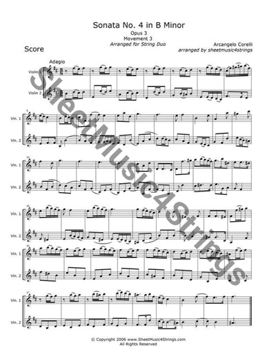 Corelli A. - Sonata No. 4 In B Minor Op.3 Mvt. 3 (Violin Duo) Duos