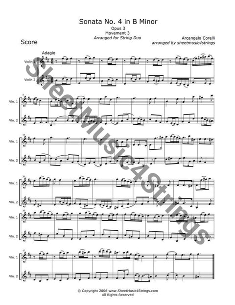Corelli A. - Sonata No. 4 In B Minor Op.3 Mvt. 3 (Violin Duo) Duos