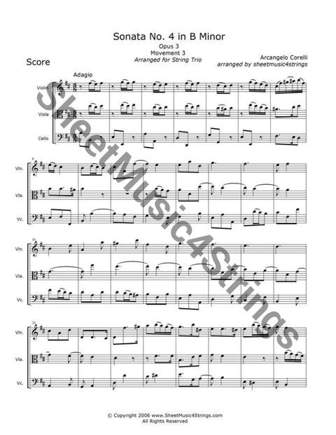Corelli A. - Sonata No. 4 In B Minor Op.3 Mvt. 3 (Violin Viola And Cello Trio) Trios
